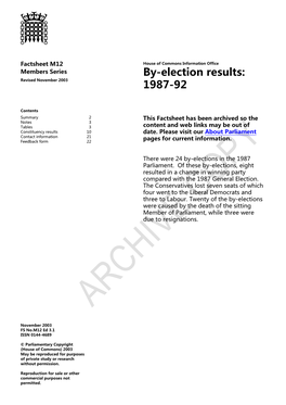 By-Election Results: Revised November 2003 1987-92