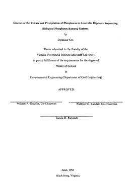 Kinetics of the Release and Precipitation of Phosphorus in Anaerobic Digcsters Sequencing