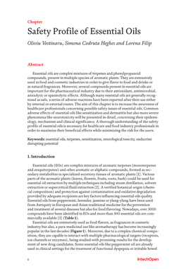 Safety Profile of Essential Oils Oliviu Vostinaru, Simona Codruta Heghes and Lorena Filip