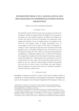 Extradition from a to Z: Assange, Zentai and the Challenge of Interpreting International Obligations