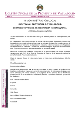 Boletín Oficial De La Provincia De Valladolid Núm