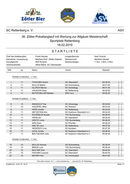 SC Rettenberg E. V. ASV 36. Zötler-Pokallanglauf Mit Wertung