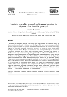 Seasonal and Temporal Variation in Dispersal of an Intertidal Gastropod