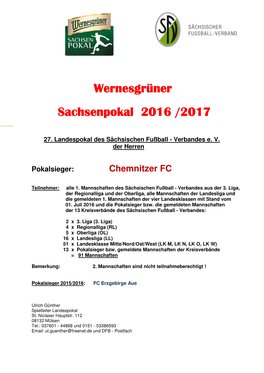 Wernesgrüner Sachsenpokal 2016 /2017