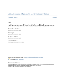 A Phytochemical Study of Selected Podostemaceae Virginia Romo Contreras Rancho Santa Ana Botanic Garden