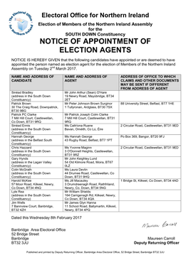 Notice of Appointment of Election Agents