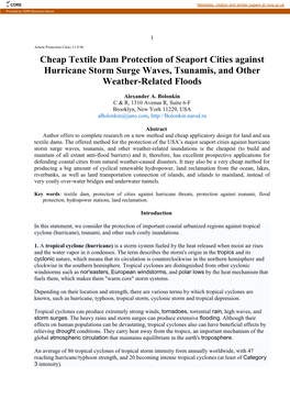 Cheap Textile Dam Protection of Seaport Cities Against Hurricane Storm Surge Waves, Tsunamis, and Other Weather-Related Floods