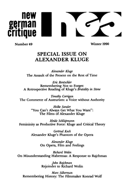 New German Critique, No. 49, Special Issue on Alexander