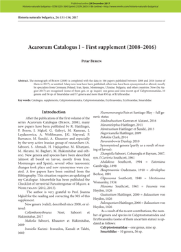 Acarorum Catalogus I — First Supplement