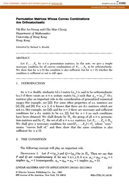 Permutation Matrices Whose Convex Combinations Are Orthostochastic