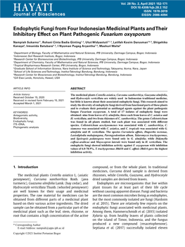 H a Y at I ISSN: 1978-3019 Journal of Biosciences EISSN: 2086-4094