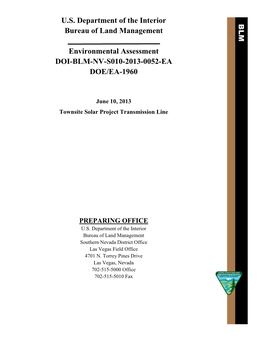 Environmental Assessment DOI-BLM-NV-S010-2013-0052-EA DOE/EA-1960