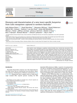 Discovery and Characterisation of a New Insect-Specific Bunyavirus from Culex Mosquitoes Captured in Northern Australia