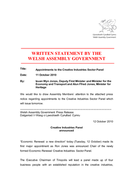 Written Statement by the Welsh Assembly Government