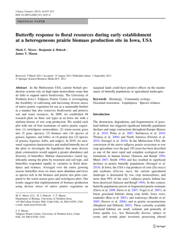 Butterfly Response to Floral Resources During Early Establishment at A