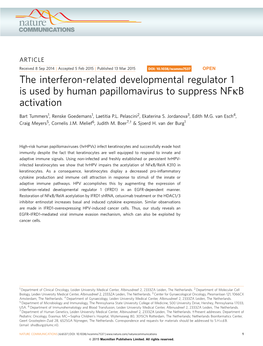 The Interferon-Related Developmental Regulator 1 Is Used by Human Papillomavirus to Suppress Nfkb Activation