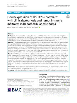 Downexpression of HSD17B6 Correlates with Clinical Prognosis