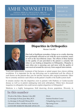 AMHE Newsletter Winter 2020 February 24 Haitian Medical Association Abroad Association Medicale Haïtienne À L'étranger Newsletter # 273