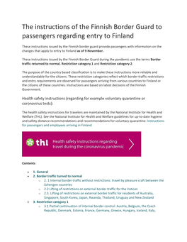 The Instructions of the Finnish Border Guard to Passengers Regarding Entry to Finland