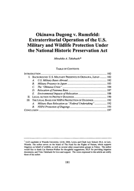 Okinawa Dugong V. Rumsfeld: Extraterritorial Operation of the U.S. Military and Wildlife Protection Under the National Historic Preservation Act