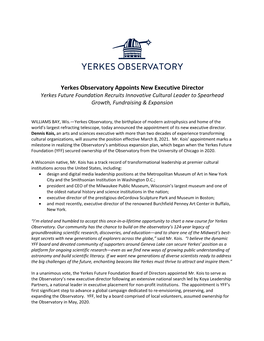 Yerkes Director Announcement