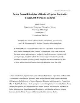 Do the Causal Principles of Modern Physics Contradict Causal Anti-Fundamentalism?