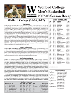 Wofford College Men's Basketball 2007-08 Season Recap