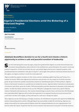 Algeria's Presidential Elections Amid the Bickering of a Polarized Regime by Yacine Boudhane