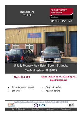 Unit 5, Foundry Way, Eaton Socon, St Neots, Cambridgeshire, PE19 8TR