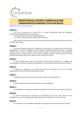 DEFINITION DE L'interet COMMUNAUTAIRE Communauté De Communes Terres De Bresse