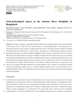 Socio-Hydrological Spaces in the Jamuna River Floodplain in Bangladesh