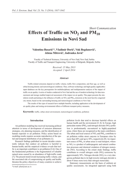 Effects of Traffic on NO and PM Emissions in Novi