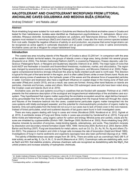 Halotolerant and Chaotolerant Microfungi from Littoral Anchialine Caves Golubinka and Medova Buža (Croatia)