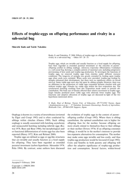 Effects of Trophic-Eggs on Offspring Performance and Rivalry in a Sub-Social Bug