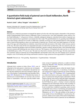 A Quantitative Field Study of Paternal Care in Ozark Hellbenders