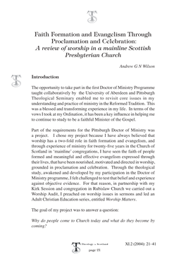 Faith Formation and Evangelism Through Proclamation and Celebration: a Review of Worship in a Mainline Scottish Presbyterian Church