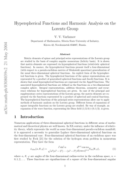 Hyperspherical Functions and Harmonic Analysis on the Lorentz