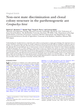 Non–Nest Mate Discrimination and Clonal Colony Structure in the Parthenogenetic Ant Cerapachys Biroi