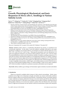 Growth, Physiological, Biochemical, and Ionic Responses of Morus Alba L