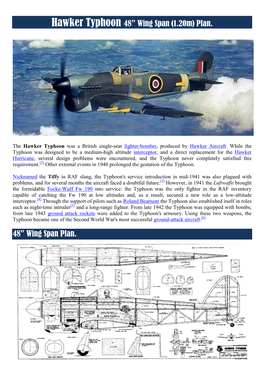 Hawker Typhoon 48” Wing Span (1.20M) Plan