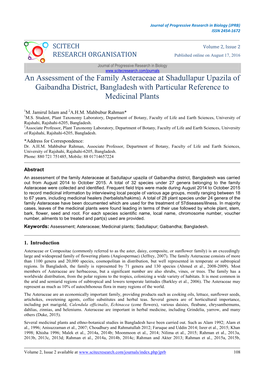 An Assessment of the Family Asteraceae at Shadullapur Upazila of Gaibandha District, Bangladesh with Particular Reference to Medicinal Plants