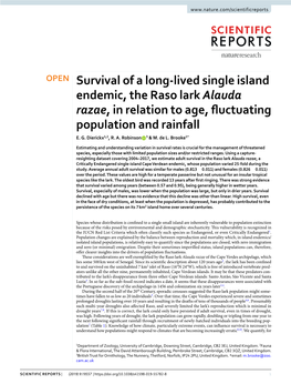 Survival of a Long-Lived Single Island Endemic, the Raso Lark Alauda Razae, in Relation to Age, Fuctuating Population and Rainfall E