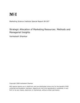 Strategic Allocation of Marketing Resources: Methods and Managerial Insights