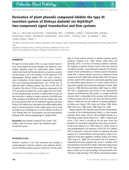 Derivative of Plant Phenolic Compound Inhibits the Type III Secretion System of Dickeya Dadantii Via Hrpx/Hrpy Two-Component Signal Transduction and Rsm Systems