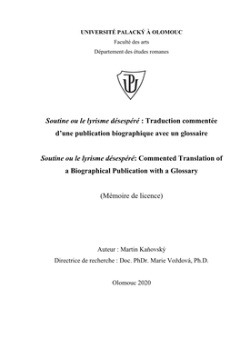 Soutine Ou Le Lyrisme Désespéré : Traduction Commentée