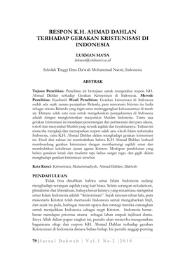 Respon K.H. Ahmad Dahlan Terhadap Gerakan Kristenisasi Di Indonesia