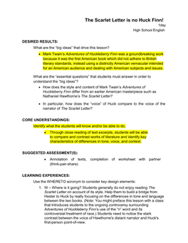 The Scarlet Letter Is No Huck Finn! 1Day High School English