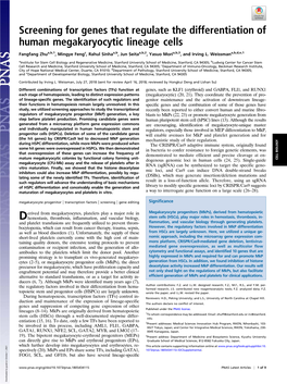 Screening for Genes That Regulate the Differentiation of Human Megakaryocytic Lineage Cells