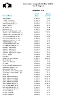 San Antonio Independent School District Check Register