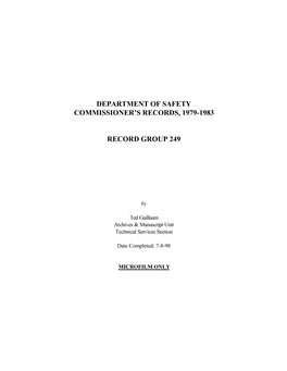 Department of Safety Commissioner's Records